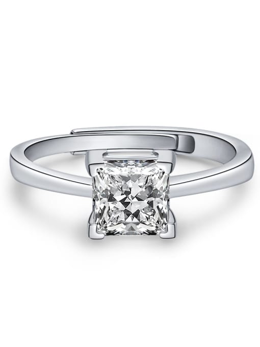 White [R 1964] 925 Sterling Silver High Carbon Diamond Geometric Minimalist Ring